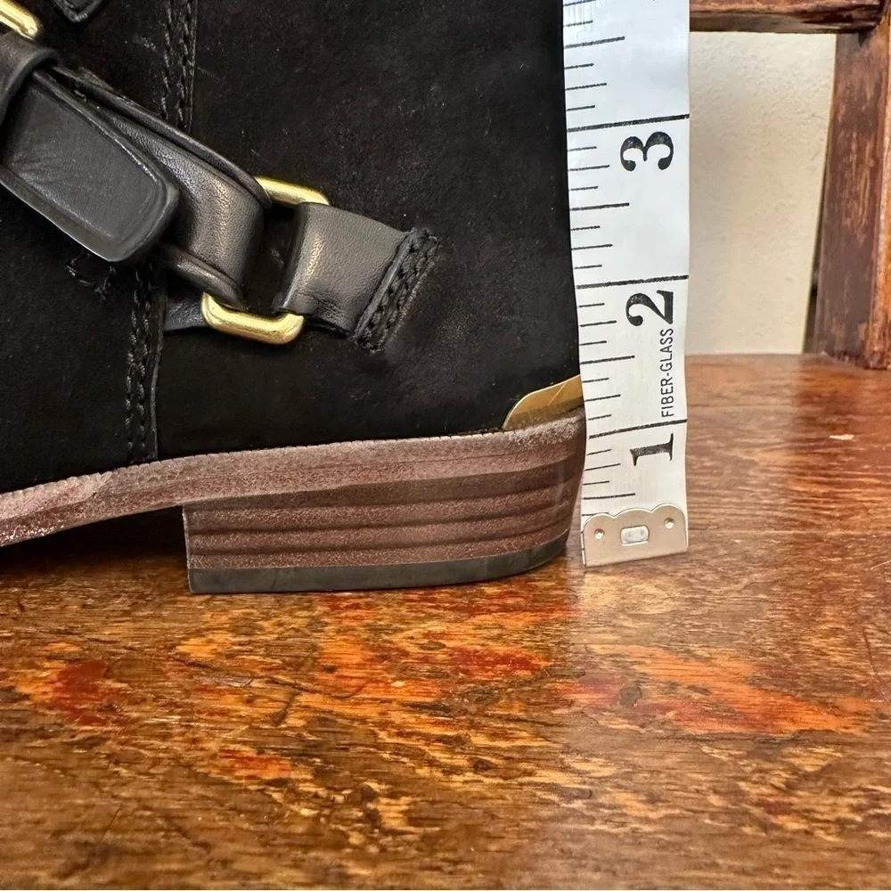 COACH Leoda Black Suede Buckle Ankle Booties Boots